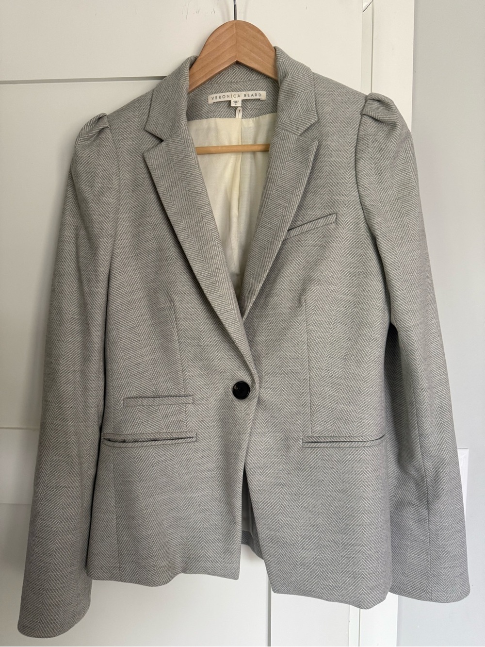 Veronica Beard Light Gray Herringbone Single-Button Blazer